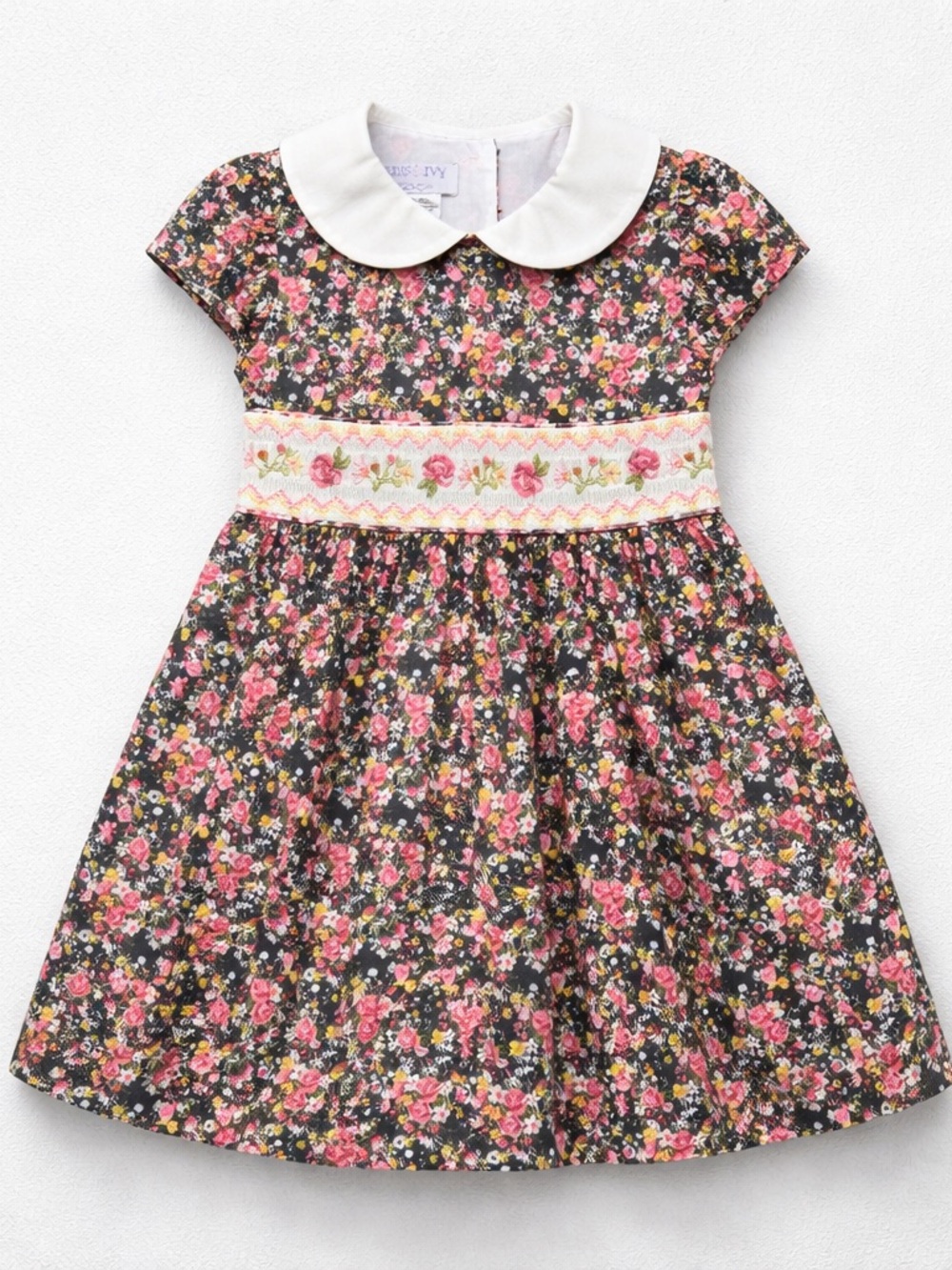 Iris & Ivy gray and pink floral smocked embroidered dress new with tags